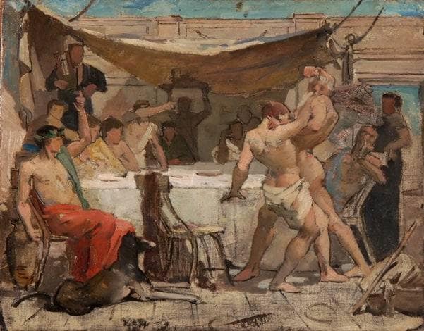 Ulysses Fighting and Begging by Charles Giron — Oil Painting Reproduction