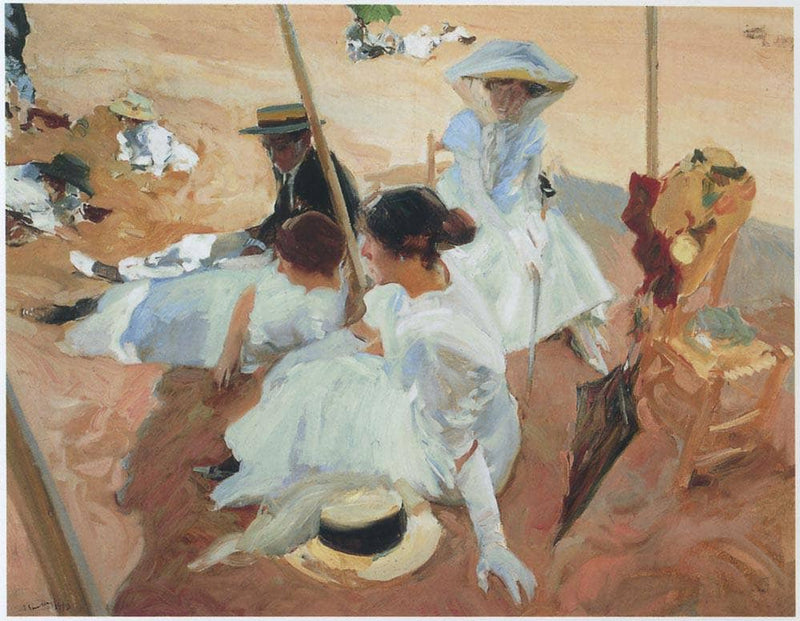 Under the sawning at Zarauz beach by Joaquín Sorolla — Oil Painting Reproduction
