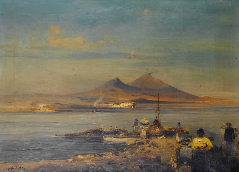 Unloading the catch, Bay of Naples by Robert Alott — Oil Painting Reproduction