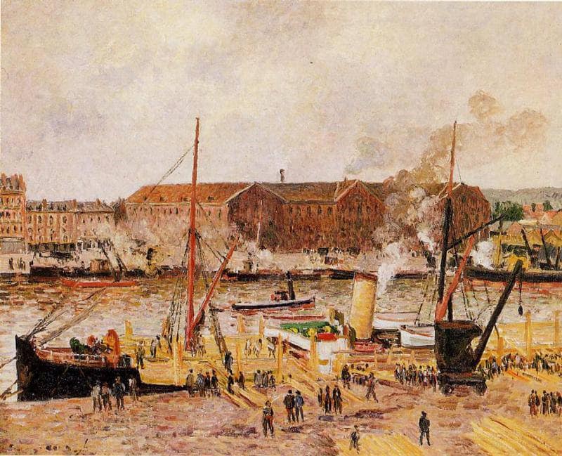 Unloading Wood at Rouen by Camille Pissarro — Oil Painting Reproduction