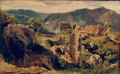 Ruins in the Colli Albani in modern living room