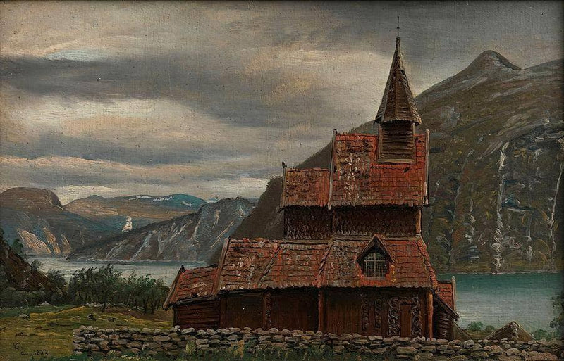 Urnes Stave Church In Sogn by Knud Baade — Oil Painting Reproduction