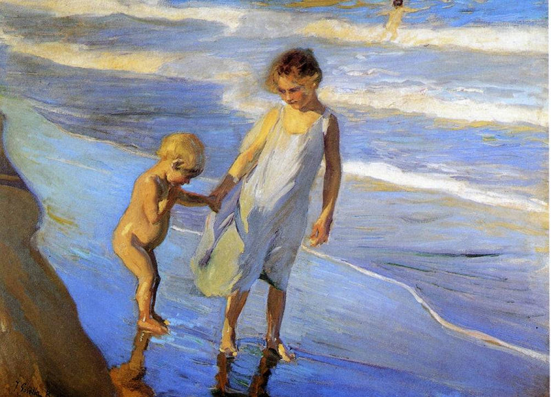 Valencia, Two LIttle Girls on a Beach by Joaquín Sorolla — Oil Painting Reproduction