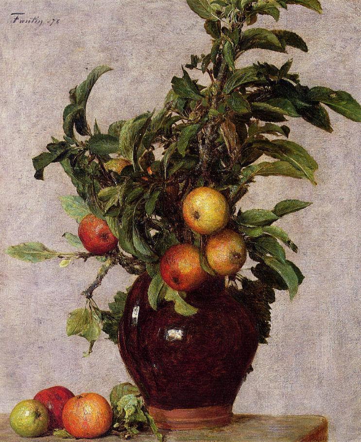Vase with Apples and Foliage by Henri Fantin-Latour — Oil Painting Reproduction