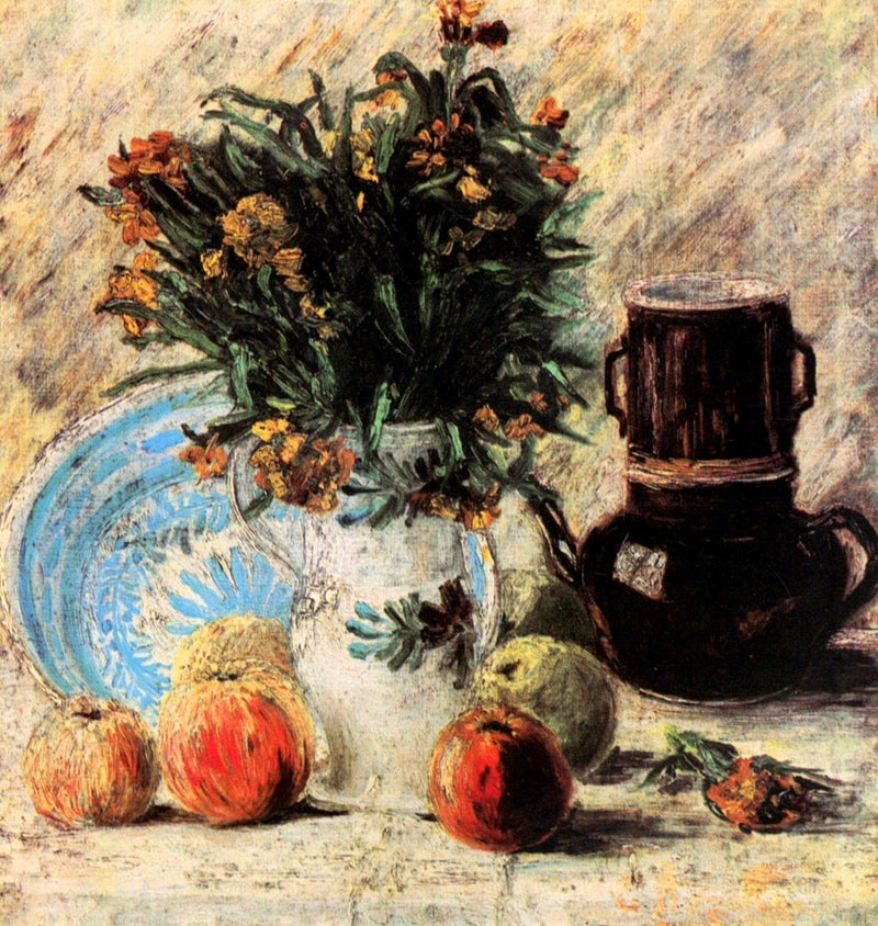 Vase with Flowers, Coffeepot and Fruit by Vincent van Gogh — Oil Painting Reproduction