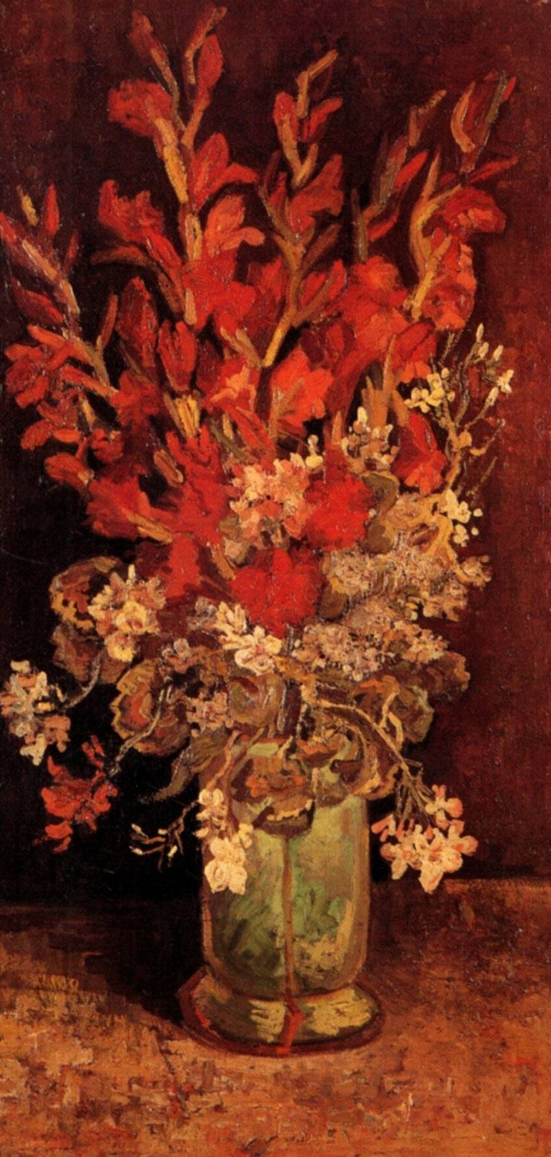 Vase with Gladioli and Carnations by Vincent van Gogh, Oil Painting Reproduction
