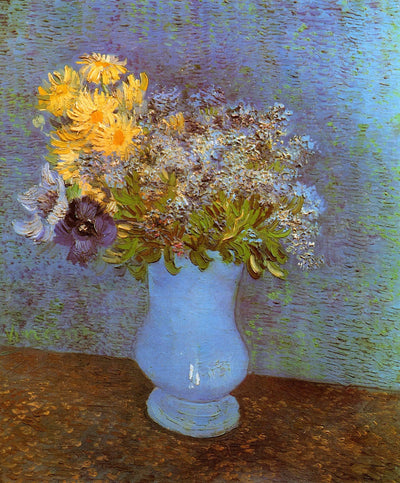 Vase with Lilacs, Daisies and Anemones in modern living room