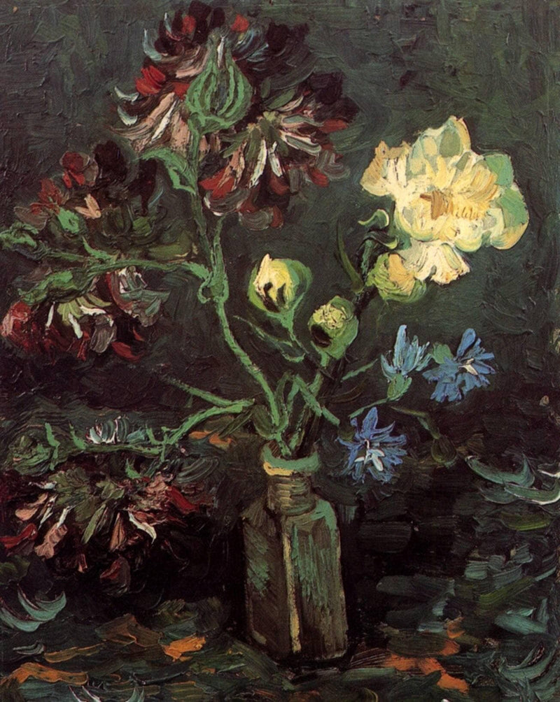 Vase with Myosotis and Peonies by Vincent van Gogh — Oil Painting Reproduction