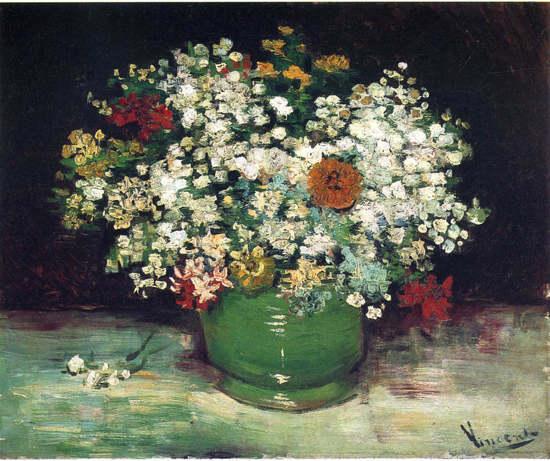 Vase with Zinnias and Other Flowers by Vincent van Gogh — Oil Painting Reproduction
