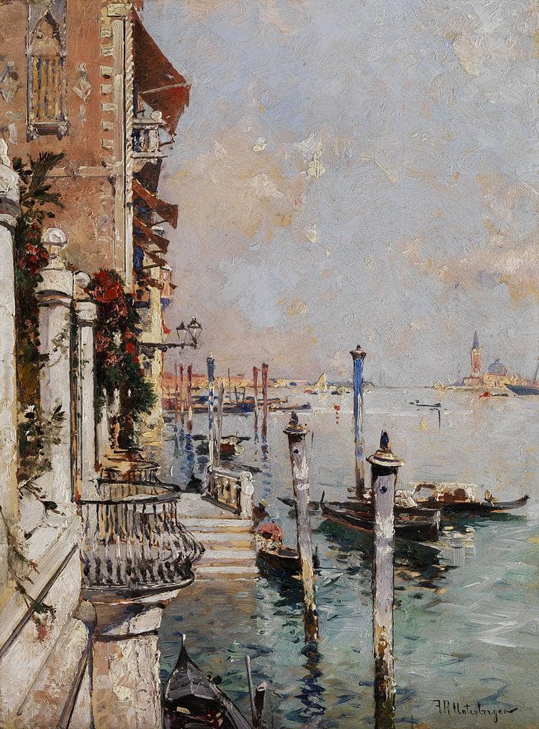 Venedig, Blick von einem Kanal über den Canal Grande hin zur Kirche San Giorgio by Franz Richard Unterberger — Oil Painting Reproduction