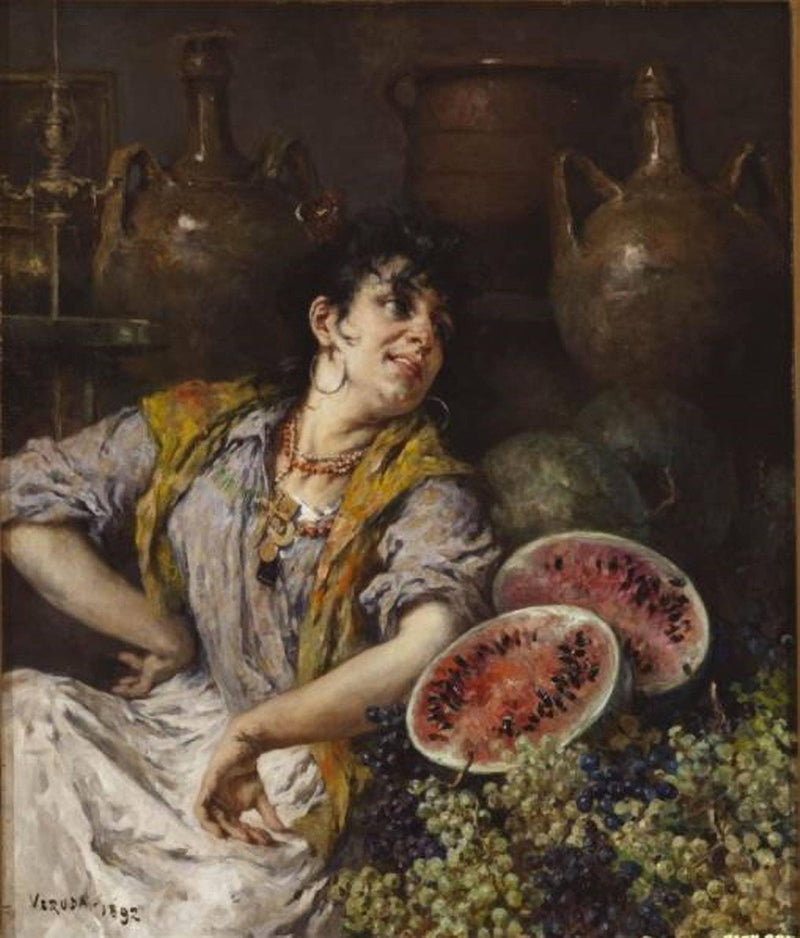 Venetian fruit seller by Umberto Veruda — Oil Painting Reproduction