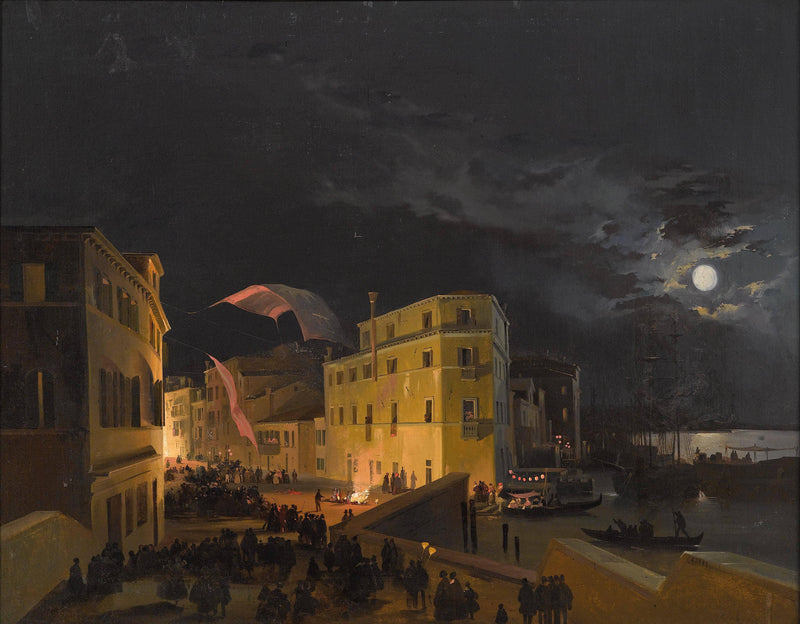 Venice, Nocturnal Festivities on the Via Eugenia (today Via Garibaldi) by Ippolito Caffi — Oil Painting Reproduction