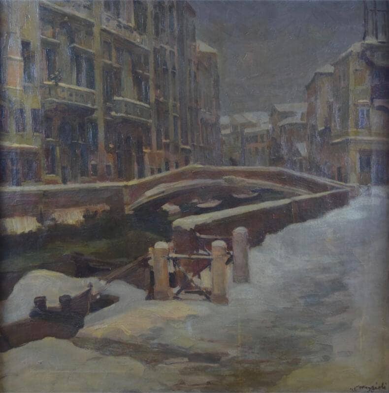 Venice under the snow by Umberto Moggioli — Oil Painting Reproduction