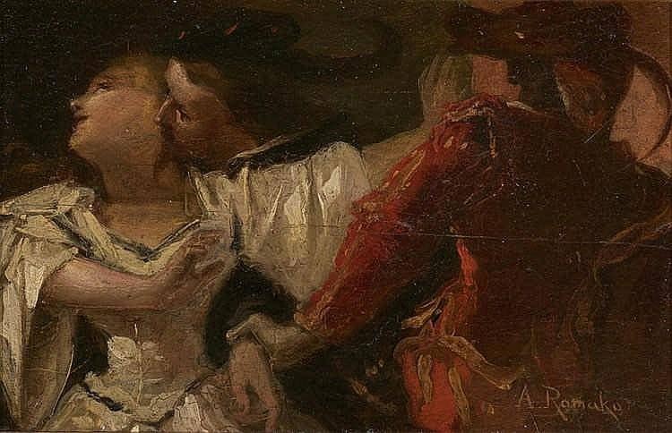 Vienna Carnival Scene (Two cavaliers competing for a woman) by Anton Romako — Oil Painting Reproduction