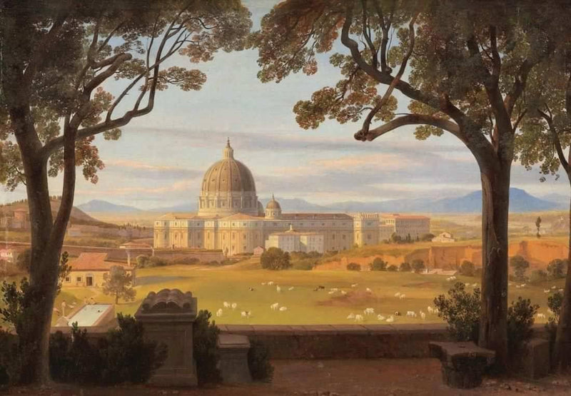 View from the Villa Doria Pamphili to Saint Peter's Basilica in Rome by August Ahlborn — Oil Painting Reproduction