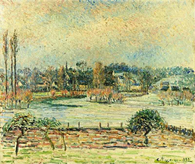 View of Bazincourt, Flood, Morning Effect by Camille Pissarro — Oil Painting Reproduction
