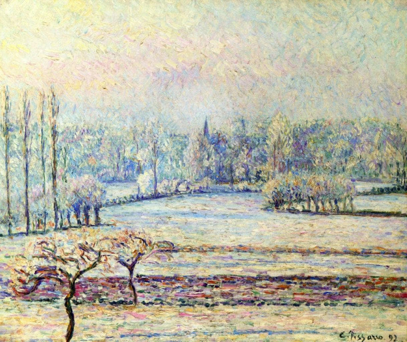 View of Bazincourt, Frost, Morning by Camille Pissarro — Oil Painting Reproduction