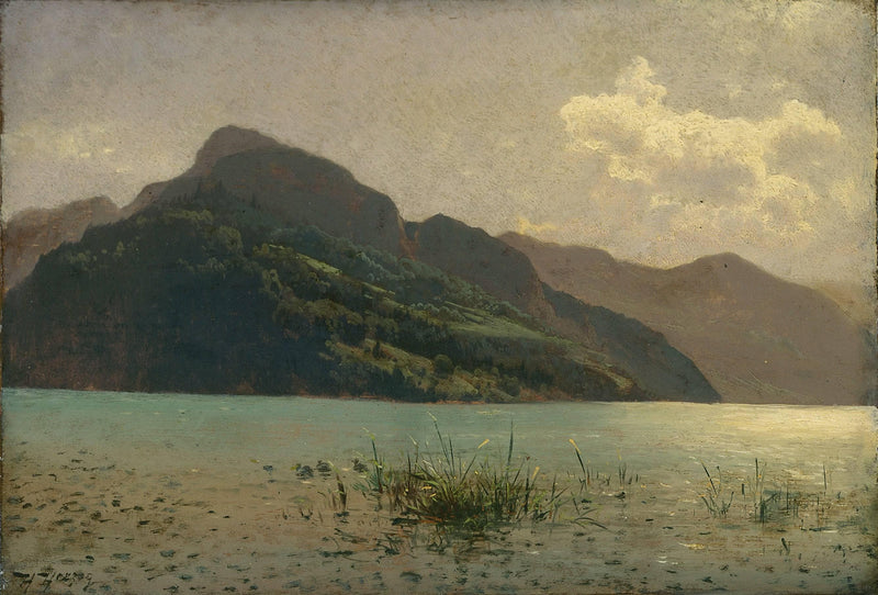 View of Lake Lucerne Opposite Brunnen by Hermann Ottomar Herzog — Oil Painting Reproduction
