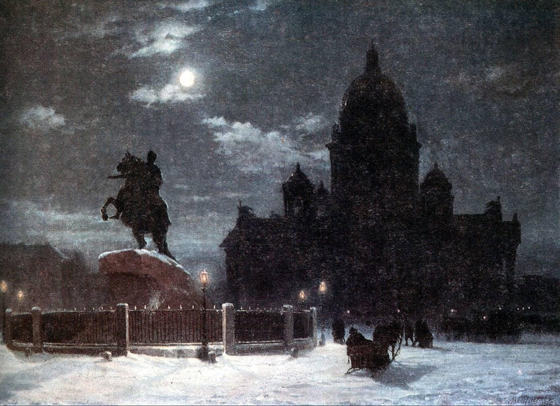 View of monument to Peter I on the Senate Square in St. Petersburg by Vasily Surikov — Oil Painting Reproduction