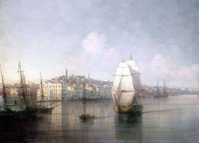 View of seaside town by Ivan Aivazovsky — Oil Painting Reproduction