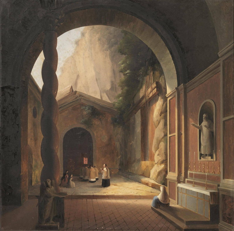 View of the courtyard of a monastery by Vincenzo Abbati — Oil Painting Reproduction