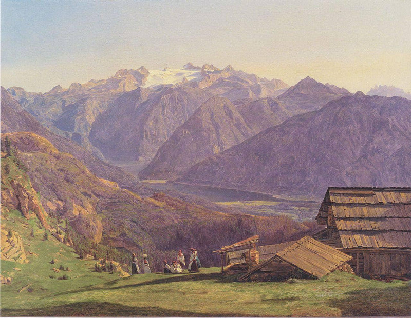 View of the Dachstein with the Hallstättersee from the Hütteneckalpe at Ischl by Ferdinand Georg Waldmüller — Oil Painting Reproduction