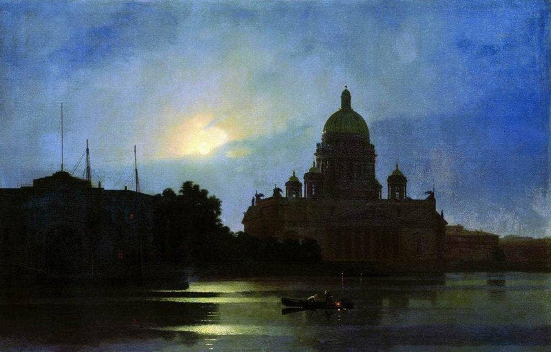 View of the Isaac Cathedral at Moonlight Night by Arkhyp Kuindzhi — Oil Painting Reproduction