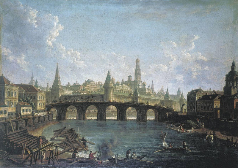 View of the Kremlin and the Kamenny Bridge in Moscow by Fyodor Alekseyev — Oil Painting Reproduction