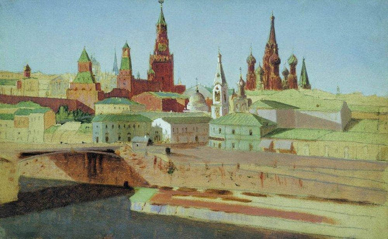 View of the Moskvoretsky Bridge, the Kremlin and the Pokrovsky Cathedral by Arkhyp Kuindzhi — Oil Painting Reproduction