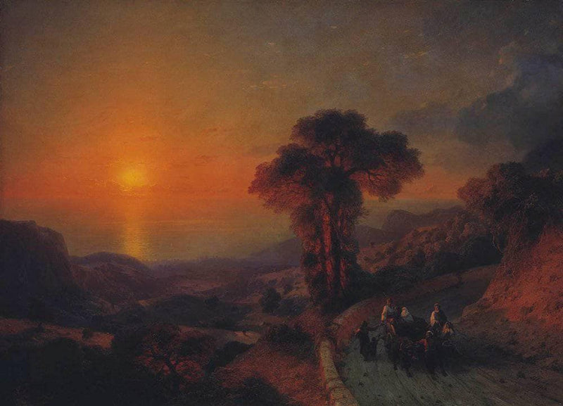 View of the Sea from the Mountains at Sunset. Crimea by Ivan Aivazovsky, Oil Painting Reproduction