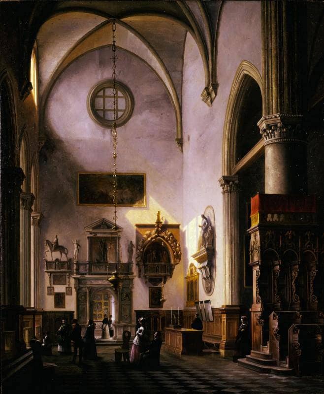 View of the Sepulchral Monument to Paolo Savelli in the Church of Santa Maria Gloriosa Dei Frari in Venice by Vincenzo Abbati — Oil Painting Reproduction