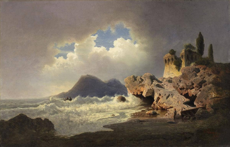 View of the Torre di Badia at Marina di Vietri between Salerno and Amalfi by Albert Flamm — Oil Painting Reproduction