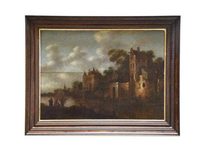 View on a castle with fishermen in kitchen
