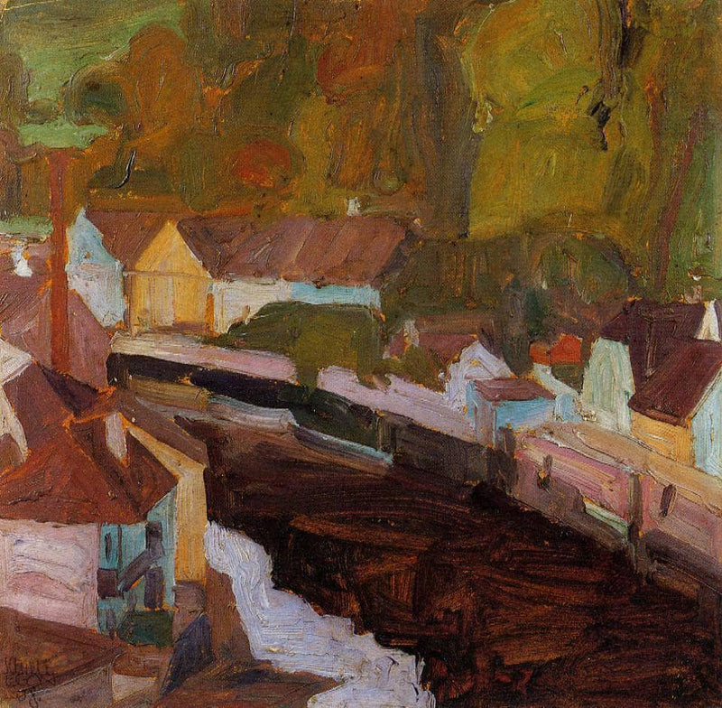 Village by the River by Egon Schiele — Oil Painting Reproduction
