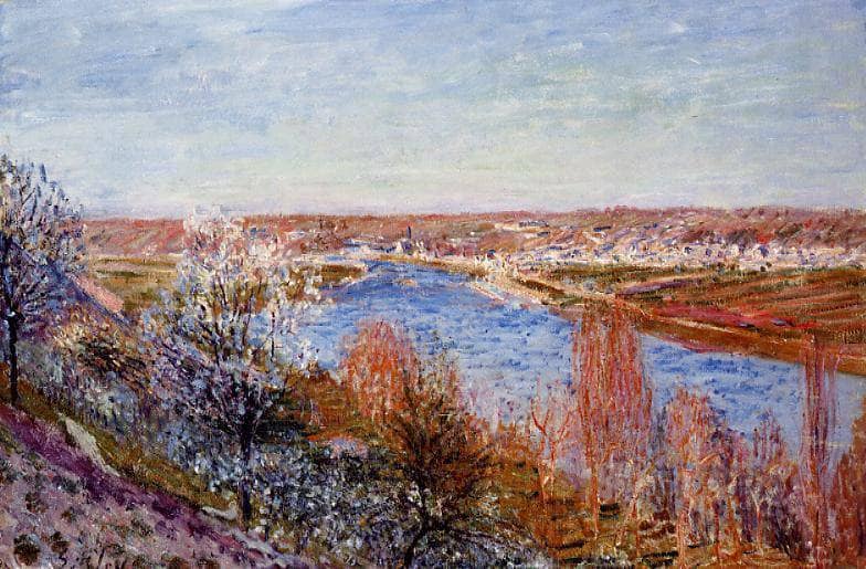 Village of Champagne at Sunset April by Alfred Sisley — Oil Painting Reproduction