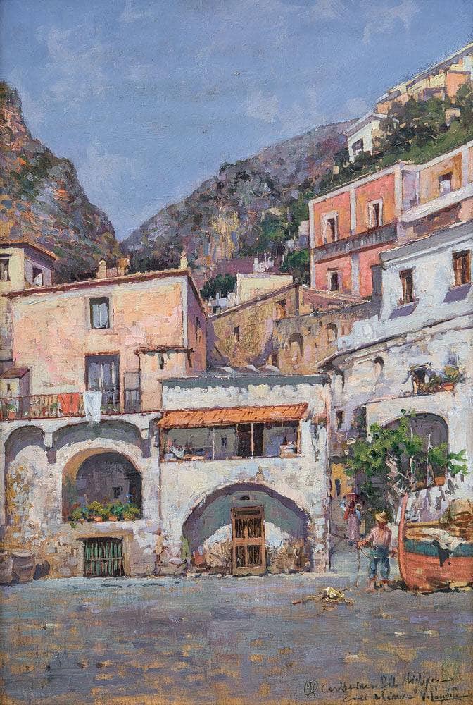 Village of fishermen by Vincenzo Caprile — Oil Painting Reproduction