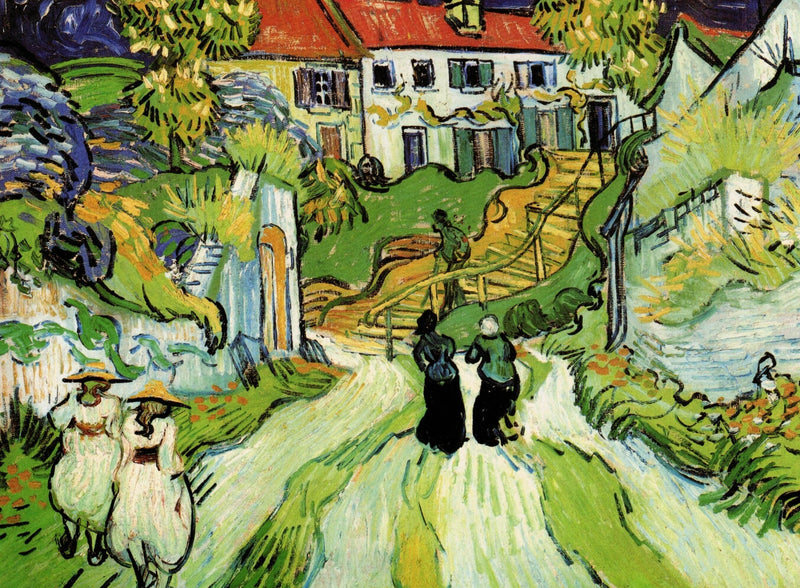 Village Street and Steps in Auvers with Figures by Vincent van Gogh — Oil Painting Reproduction