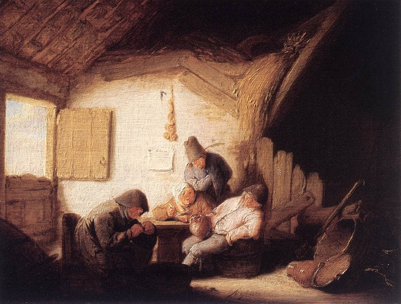 Village Tavern with Four Figures by Adriaen van Ostade — Oil Painting Reproduction