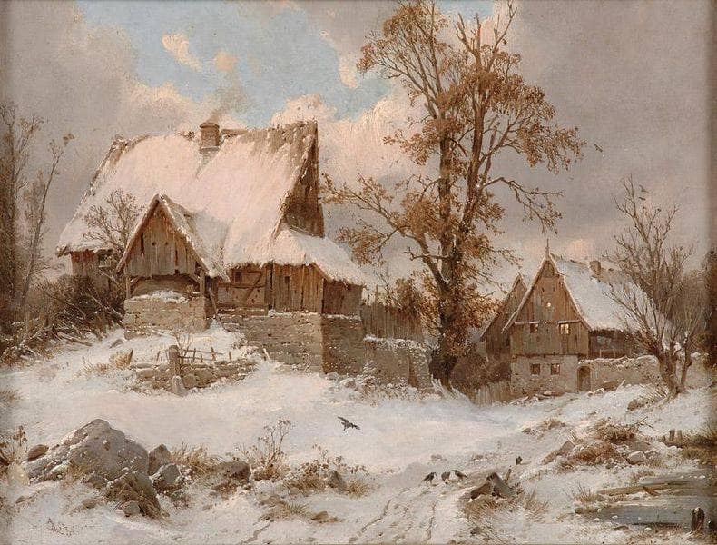 Village view in winter by Carl Julius von Leypold — Oil Painting Reproduction