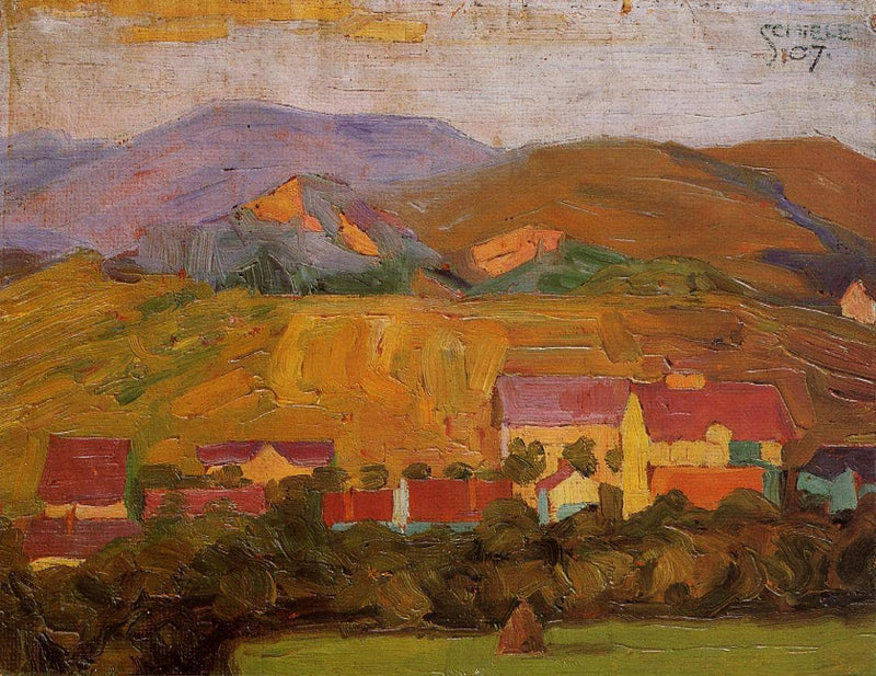 Village with Mountains by Egon Schiele — Oil Painting Reproduction