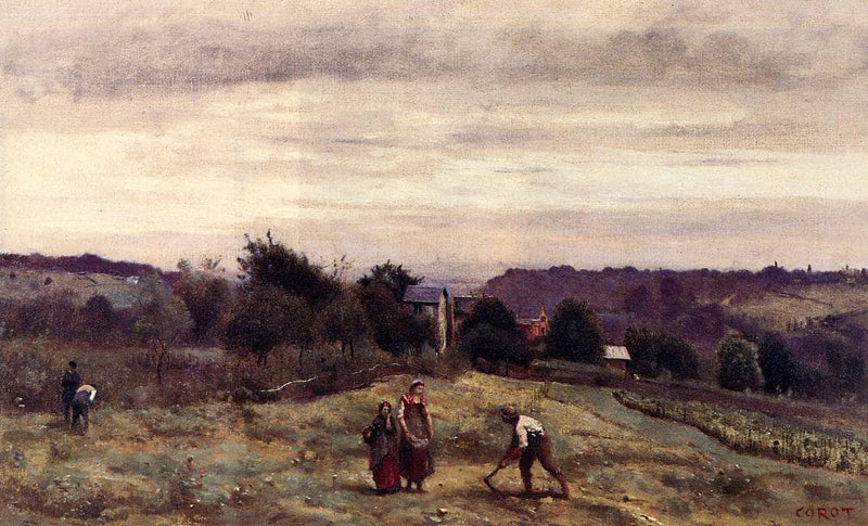 Ville d'Avray the Heights Peasants Working in a Field by Camille Corot — Oil Painting Reproduction