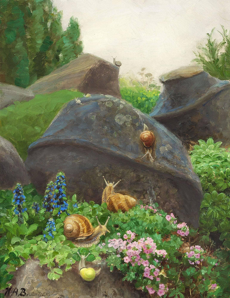 Vinbjergsnegle I Kunstmaler Brendekildes Have by Hans Andersen Brendekilde — Oil Painting Reproduction