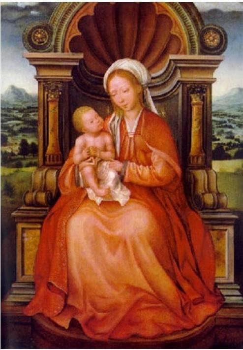 Virgin and Child Enthroned by Quentin Matsys — Oil Painting Reproduction
