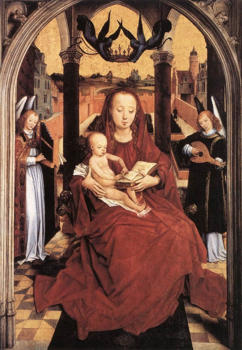 Virgin and Child Enthroned with two Musical Angels by Hans Memling — Oil Painting Reproduction