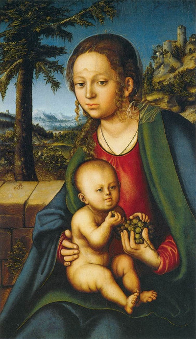 Virgin and Child with a Bunch of Grapes in entryway