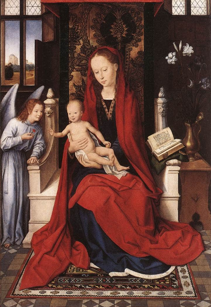 Virgin Enthroned with Child and Angel by Hans Memling — Oil Painting Reproduction