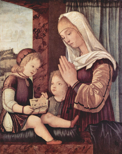 Virgin Mary and John the Baptist, praying to the child Christ in study