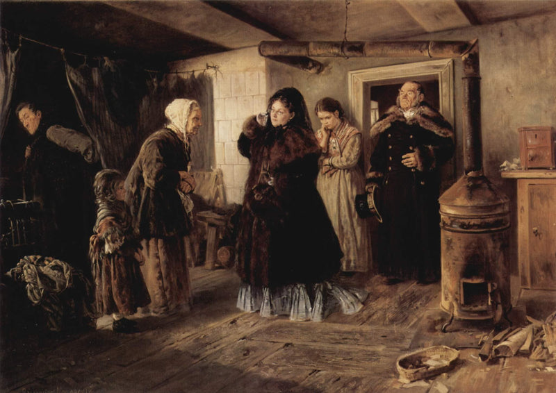 Visiting a poor people by Vladimir Makovsky — Oil Painting Reproduction