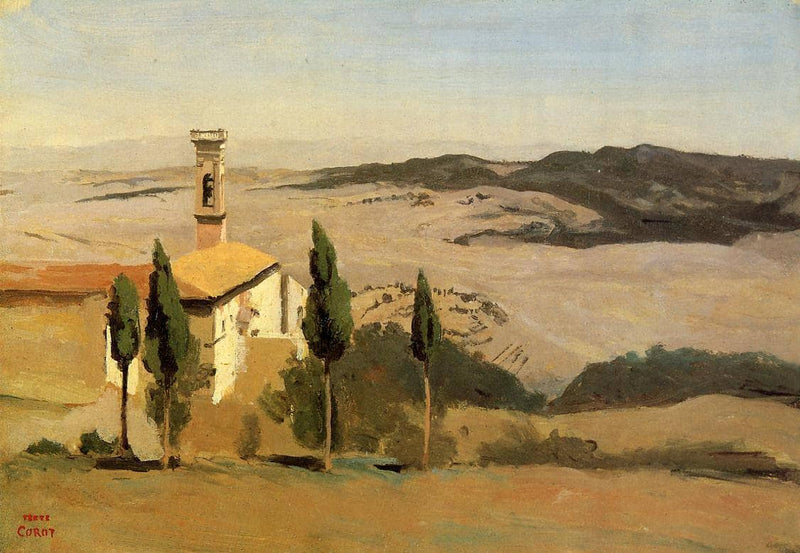 Volterra, Church and Bell Tower by Camille Corot — Oil Painting Reproduction