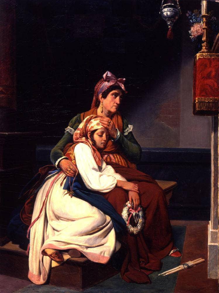 Vow to Our Lady, Italian women in prayer by Jean Victor Schnetz — Oil Painting Reproduction